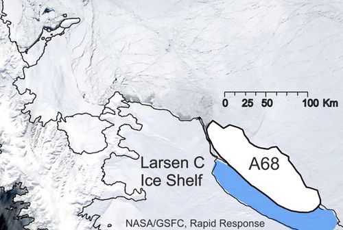 In July, 2017, a Delaware-sized iceberg split off from Larsen C on the Antarctic Peninsula. (British Antarctic Survey)