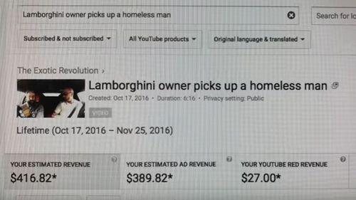 Chris Collins was accused of making cash from the original YouTube video, so he showed viewers the revenue data. Source: YouTube