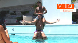 The boys mess around in the pool