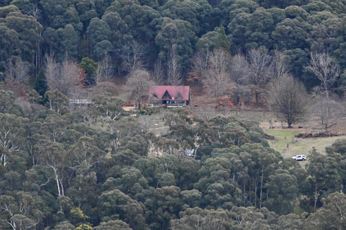 A general view of a rural property in Porepunkah, about 300 kilometres north-east of Melbourne, where two police officers have been shot dead and another is wounded. 26th August 2025, The Age news Picture by JOE ARMAO
