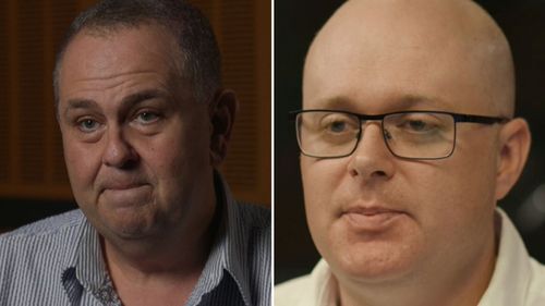 Former colleagues Andrew Moore (l) and Chris Bowen (r) made bullying allegations against Ray Hadley on ABC's 7.30 tonight.