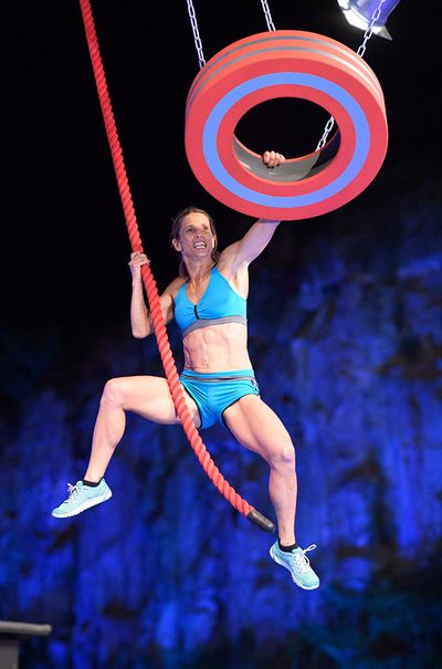 Inspirational mother and fitness guru Lisa Parkes taking on the Tyre Swing.