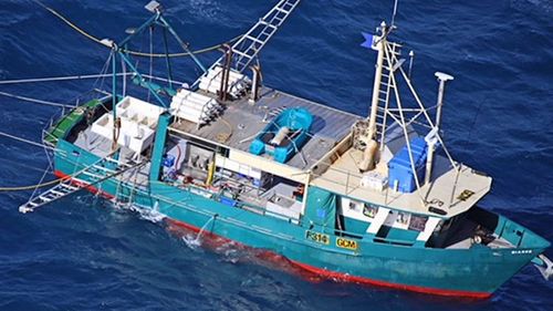 The sunken trawler was found yesterday.