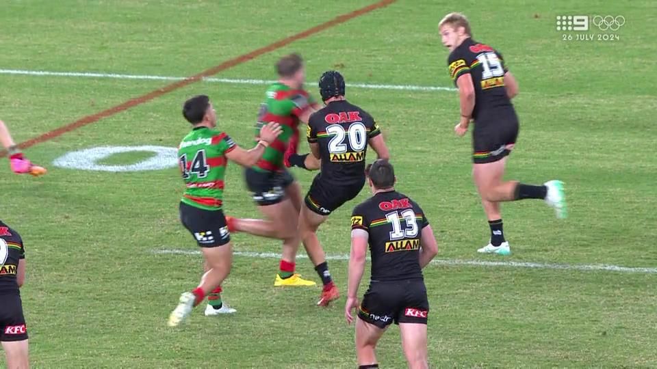 Rabbitohs player Jacob Host attacked the legs of Brad Schneider.
