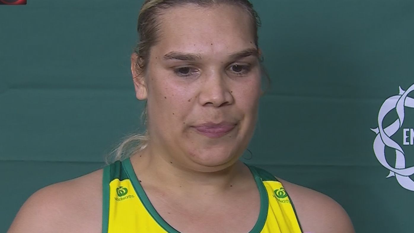 Donnell Wallam fights back tears after her match-winning debut for Australia.