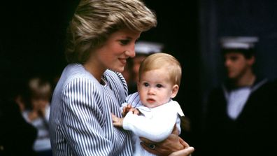 7/8/85 ROYAL FAMILY SET SAIL FOR WESTERN ISLES The Princess of Wales carries baby Prince Harry
