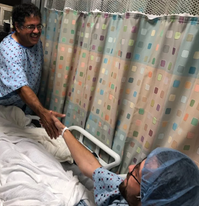 The pair wishing each other luck ahead of surgery.