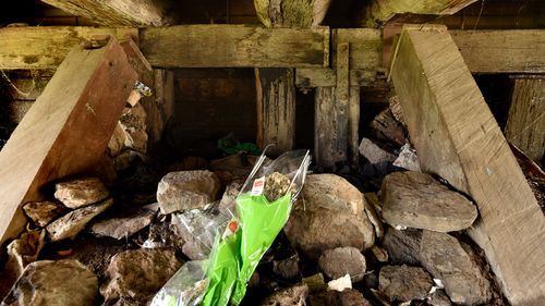 The shelter where Reginald Mullaly used to sleep and where his body was found under Denison Bridge in Bathurst in 2015. 