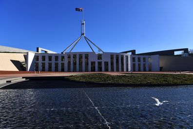 An empty forecourt is seen at Parliament House on March 20, 2020 in Canberra, Australia. Member of the Australian government are responding to allegations of a toxic culture within Parliament.