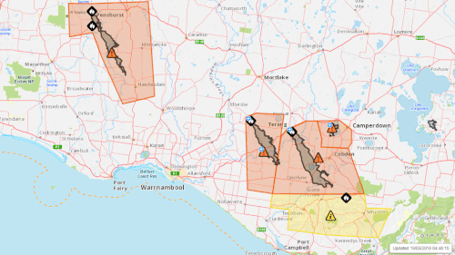 Watch and Act fire warnings issued for south-west Victoria, including in Garvoc, Terang and Camperdown on Monday, March 19. (VicEmergency)