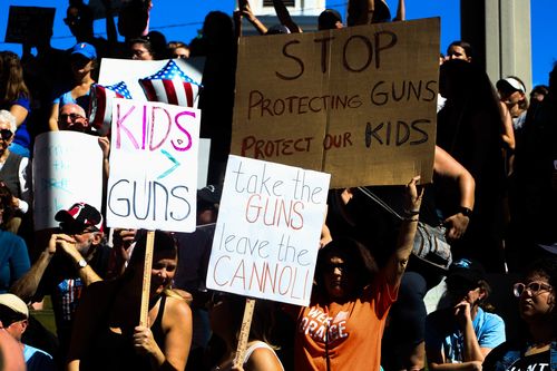 Protesters want greater gun control after the Florida school shooting. (AAP)
