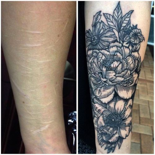 Before and after shots of her friend's arm, pre- and post-tattoo. (Instagram/whitneydevelle)