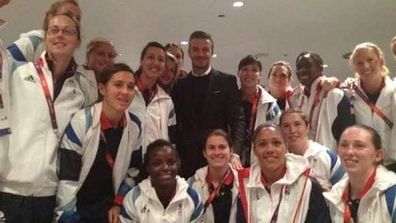 David Beckham with the Team GB football girls.