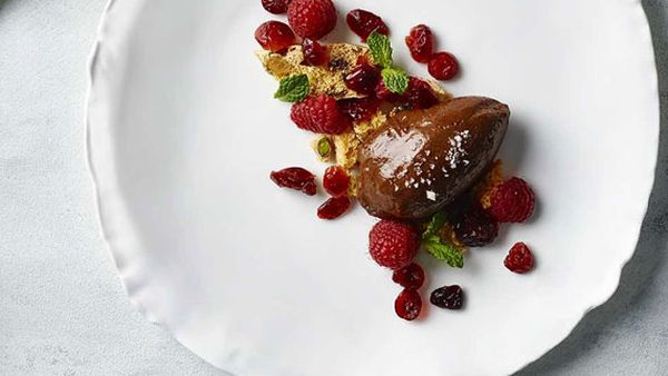 Jamie Fleming's dark chocolate cremeaux with cranberry biscotti