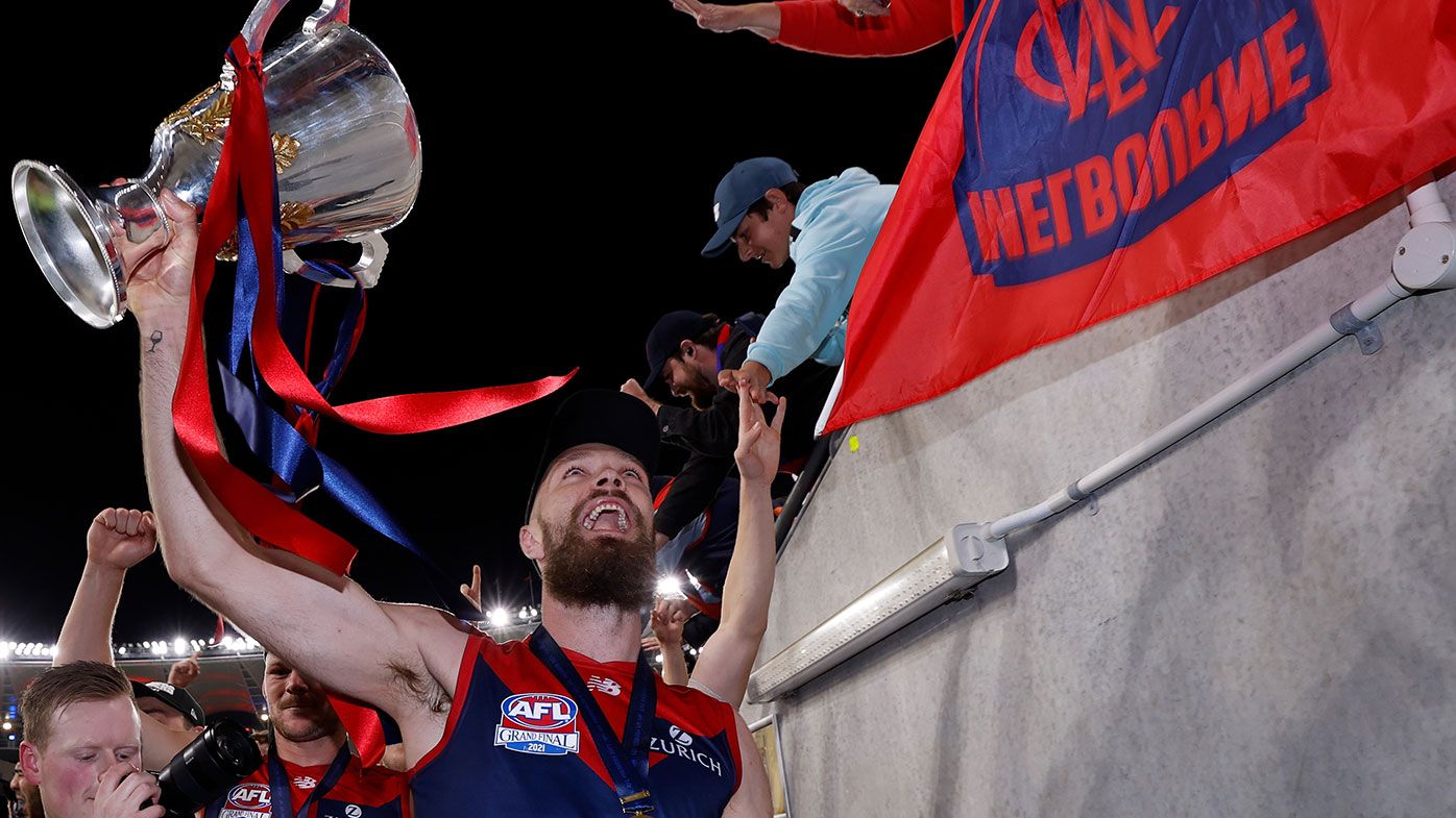 Max Gawn of the Demons celebrates during the 2021 Toyota AFL Grand Final match between the Melbourne Demons and the Western Bulldogs at Optus Stadium on September 25, 2021 in Perth, Australia. (Photo by Michael Willson/AFL Photos via Getty Images)