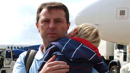 Gerry McCann lands at East Midlands Airport after flying back to the UK from Portugal in 2007.