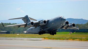 An RAAF C-17 takes off bound for Nepal. (Royal Australian Air Force)