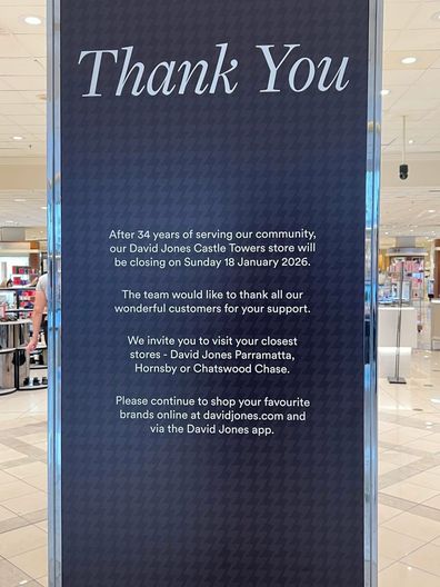 David Jones closing two locations Castle Hill and Tuggerah