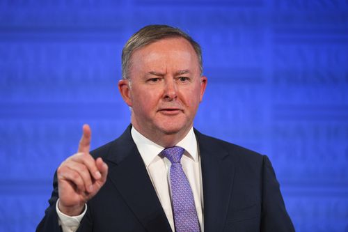 Australian Opposition Leader Anthony Albanese speaks at the National Press Club in Canberra.