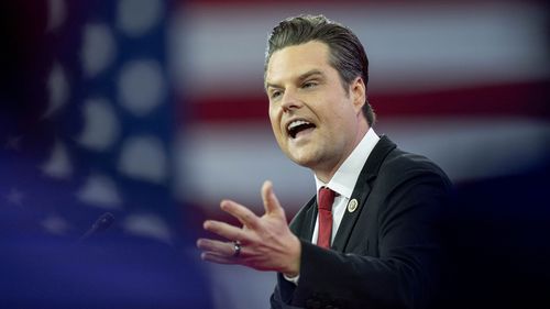 FILE - Rep. Matt Gaetz, R-Fla., speaks during the Conservative Political Action Conference, CPAC 2024, at National Harbor, in Oxon Hill, Md., on Feb. 23, 2024. (AP Photo/Alex Brandon, File)