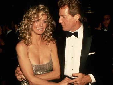 Farrah Fawcett and Ryan O'Neal attend the New York premiere of Chances Are circa 1989 in New York City. 