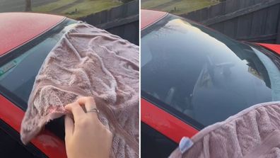 Towel hack stops car windscreen getting icy overnight