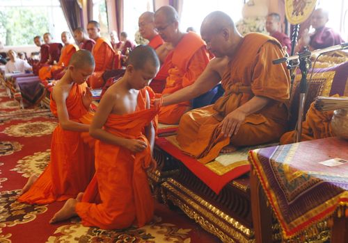 The 11 Thai boys who were rescued from a cave they were trapped in for more than two weeks have spent nine days as Buddhist novice monks. Picture: AAP