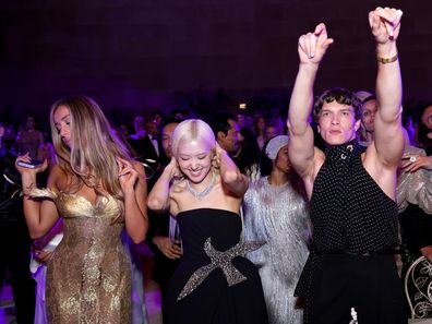 NEW YORK, NEW YORK - MAY 04: (L-R) Tate McRae, Rosé, and Connor Storrie attend the 2026 Met Gala celebrating "Costume Art" at the Metropolitan Museum of Art on May 04, 2026 in New York City. (Photo by Kevin Mazur/MG26/Getty Images for The Met Museum/Vogue)