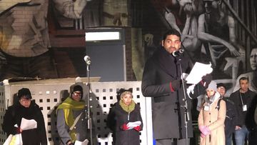 Haran Vijayanathan, executive director of the Alliance for South Asian AIDS Prevention in Toronto, speaks at a vigil for the victims of alleged serial killer Bruce McArthur in Toronto, Canada. Vijayanathan, who helped host the candlelight vigil for the victims, believes police didn't step up their investigation until Andrew Kinsman, a prominent white man in Toronto's gay community, went missing. Most of the other alleged victims are South Asian or Middle Eastern. (AP Photo/Rob Gillies) 
