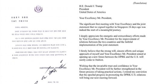 Mr Trump describes the letter as a "very nice note" and says, "Great progress being made!" Picture: Twitter/@realDonaldTrump