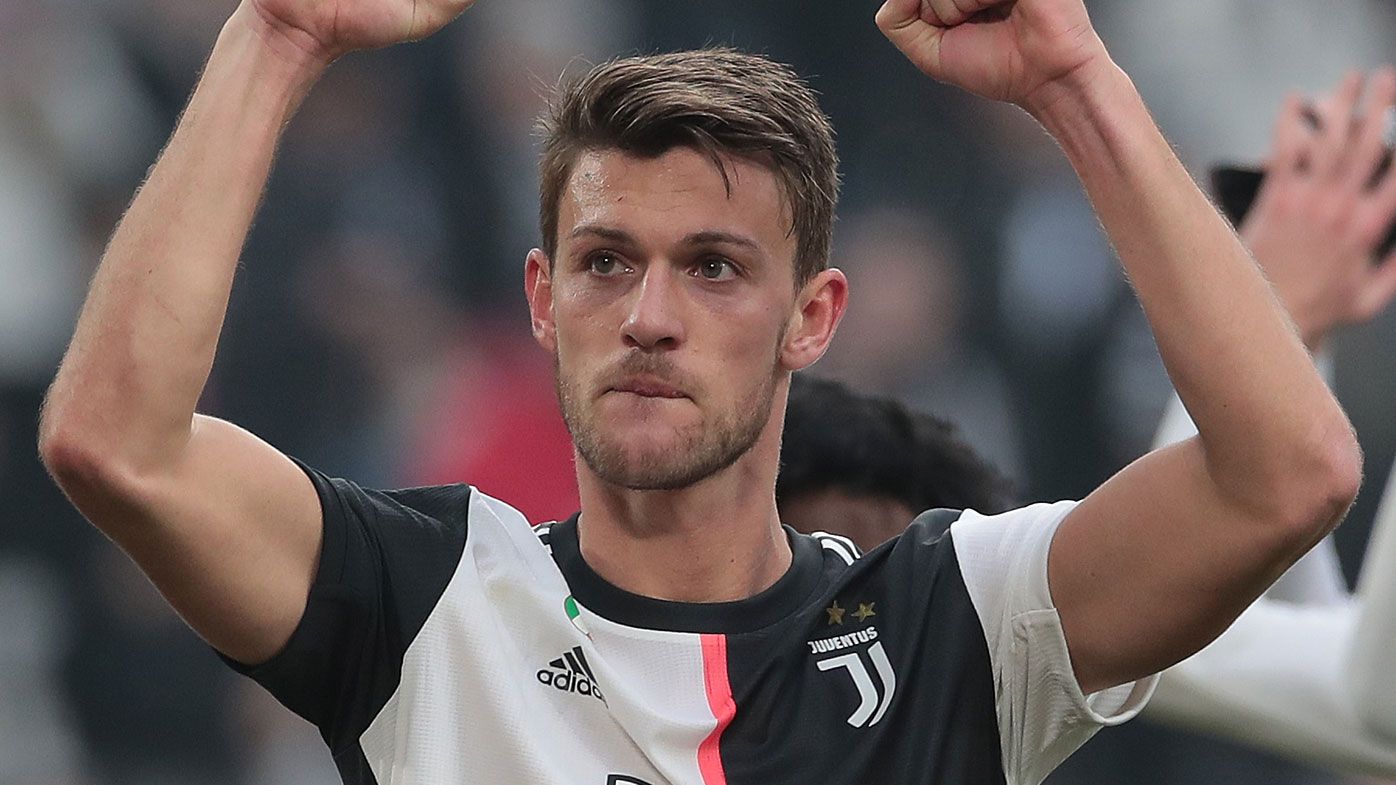 Daniele Rugani of Juventus celebrates the victory at the end of the Serie A match between Juventus and Brescia Calcio 