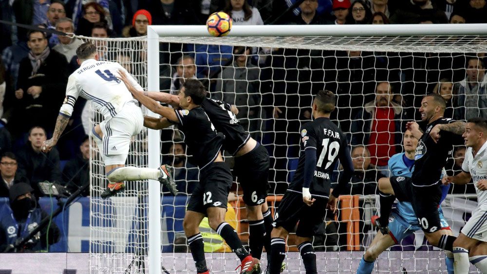 Sergio Ramos rescued Real with a 93rd minute header. (AAP)