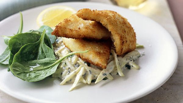 Whiting fillets in parmesan crust with fennel remoulade