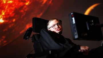 Stephen Hawking, who has died in March, pictured in 2010 watching the first preview of his new show for the Discovery Channel, Stephen Hawking's Universe.