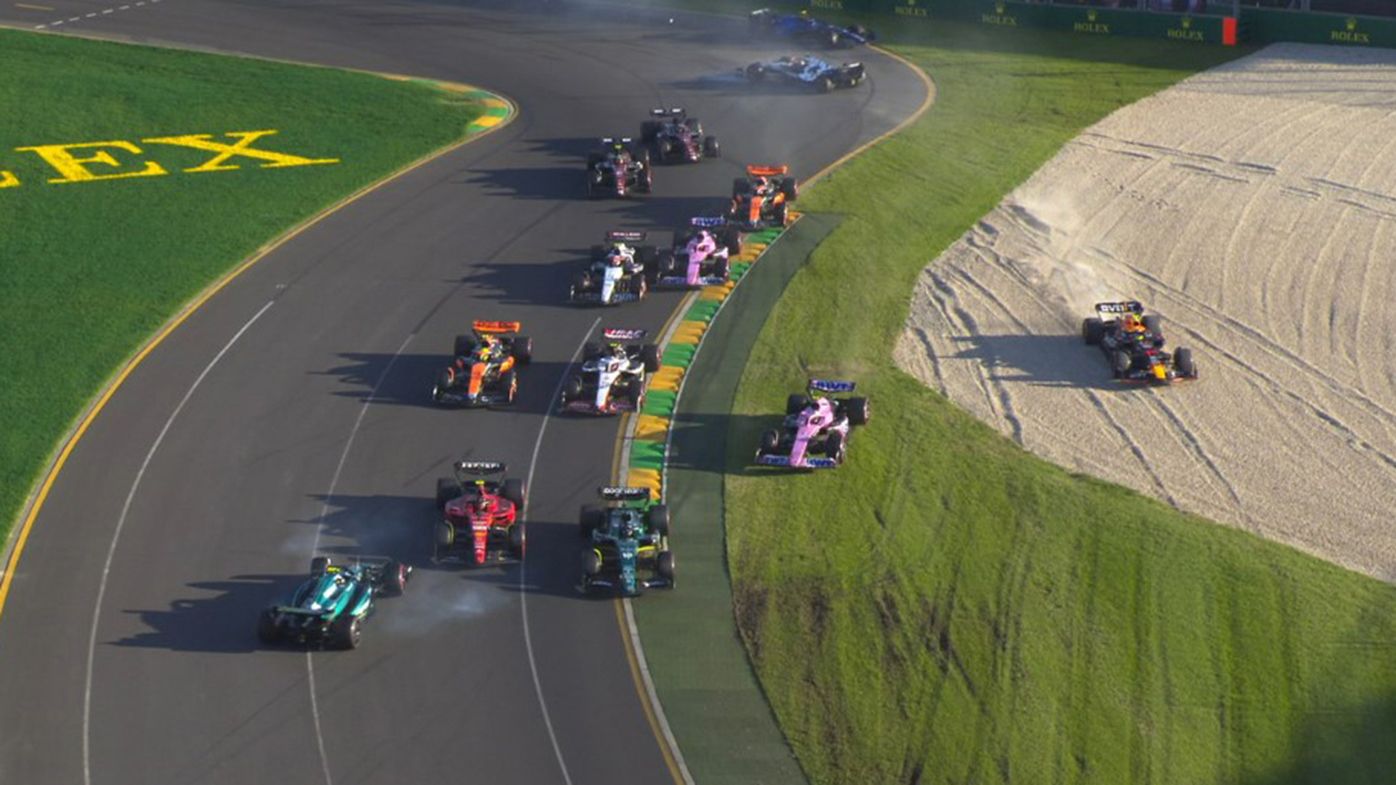 The late-race restart at the Australian Grand Prix turns into chaos.