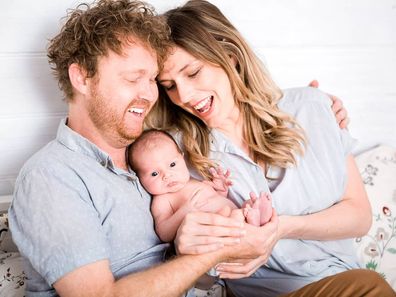 Nine presenter Jessica Braithwaite and radio producer husband Thom Lion with their first born, Donovan