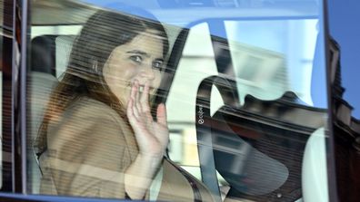 Princess Eugenie of York departs the Portland Hospital for Women on February 12, 2021 in London, United Kingdom