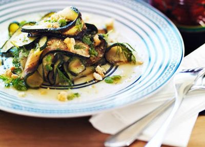 Recipe: <a href="http://kitchen.nine.com.au/2016/05/05/15/26/chargrilled-zucchini-with-feta-and-mint" target="_top">Chargrilled zucchini with feta and mint</a>