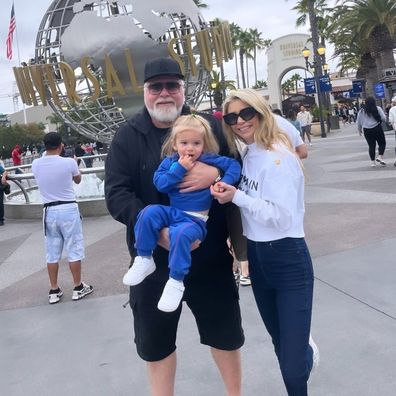 Kyle Sandilands, Tegan Kynaston and son Otto in the US