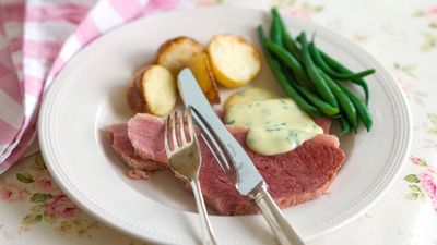 Recipe: <a href="http://kitchen.nine.com.au/2016/05/17/11/36/corned-beef-with-parsley-sauce" target="_top">Corned beef with parsley sauce</a>