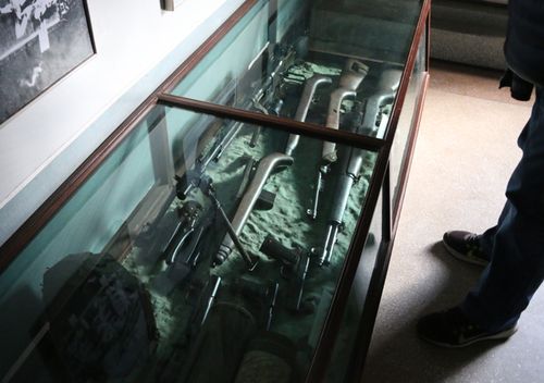 A glass cabinet displaying weapons in  North Korea; Source: Supplied