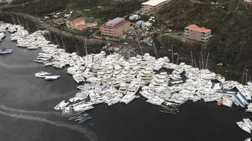 Boats clustered together after Hurricane Irma. (AAP)