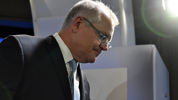 Prime Minister Scott Morrison leaves after his address at the National Press Club in Canberra, Tuesday, May 26, 2020. (AAP Image/Mick Tsikas)