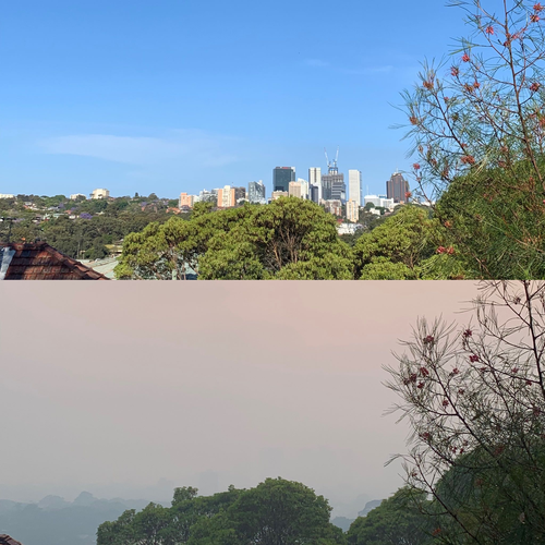 A before and after view of North Sydney, looking from Greenwich.