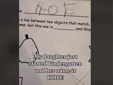 A kindergarten worksheet labelled "hoe" instead of "Hope"