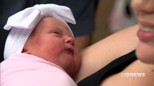 Baby girl Mila Stefanic gazed at her mother Melanie. (9NEWS)