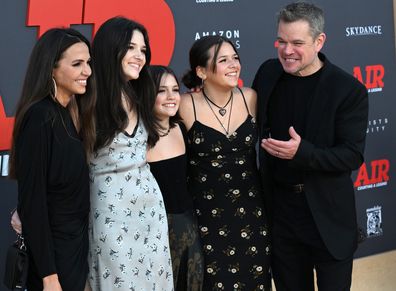 Matt Damon and family arrive for Amazon Studios' World Premiere Of "AIR"  held at Regency Village Theatre on March 27, 2023 in Los Angeles, California.