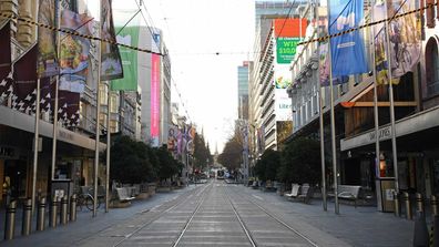 An empty Bourke Street Mall in Melbourne.