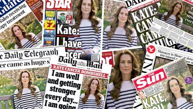 UK front pages reacting to Kate Middleton's cancer diagnosis.