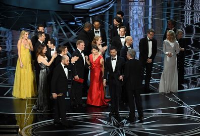 The cast of Moonlight onstage during the 89th Annual Academy Awards at Hollywood & Highland Center on February 26, 2017 in Hollywood, California.